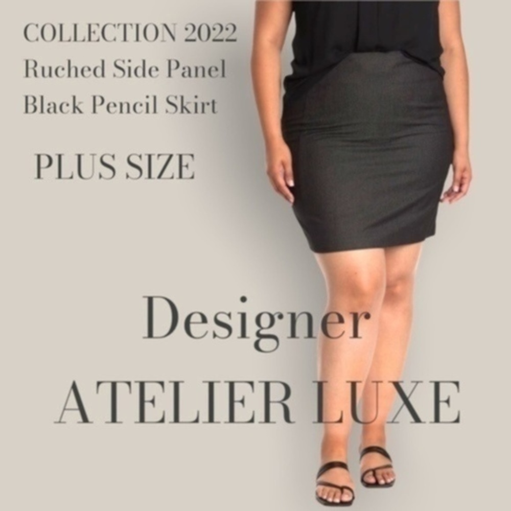 AMANDA & Chelsea Plus Size Ruched Side Panel Sexy Black Pencil Skirt